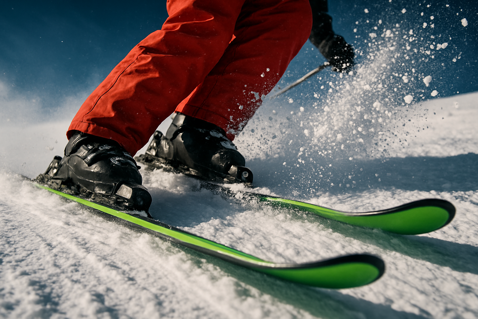 close up skis carving